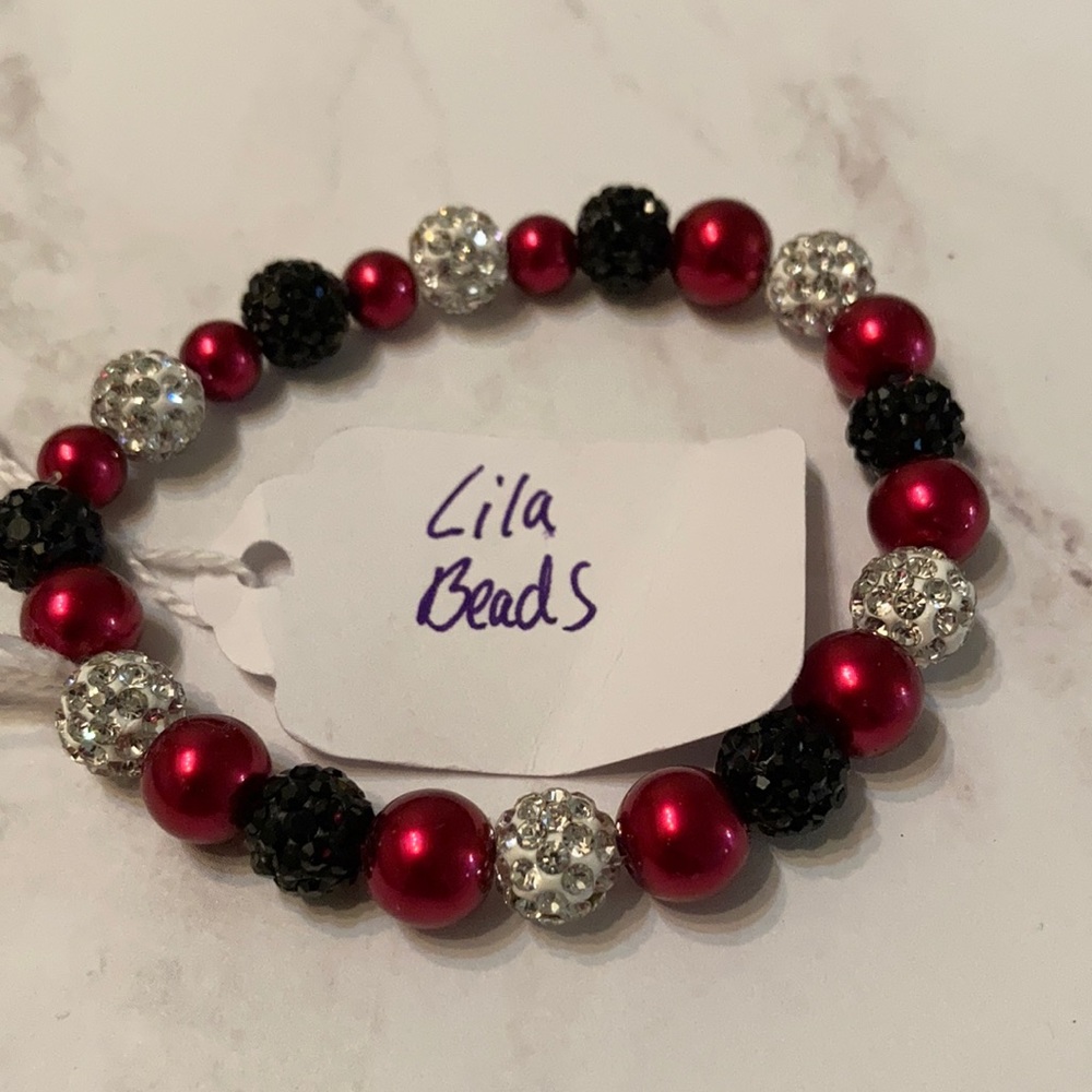 Red with black and white crystal beads